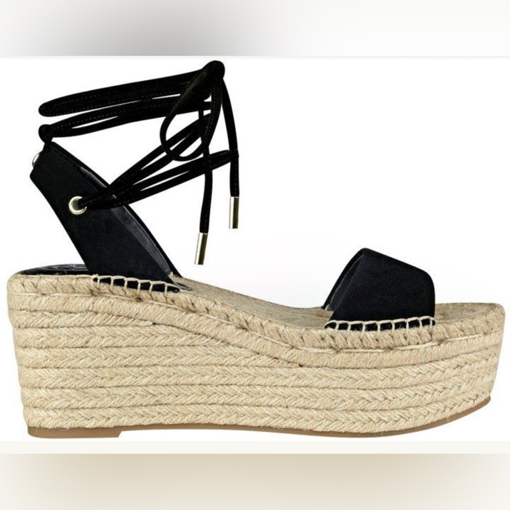 Guess Black and Tan Espadrille Platform Sandals